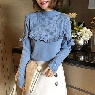 Frill-trim Mock Neck Sweater