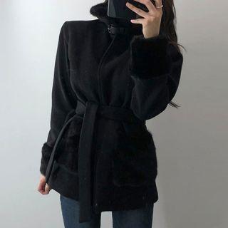Faux-fur Trim Cropped Zip Coat