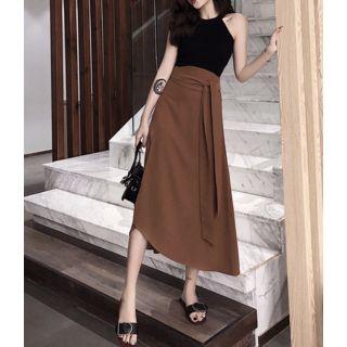 Tie-waist Slit-side Long Skirt
