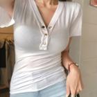 Slit-sleeve Slim-fit Henley