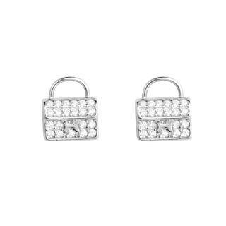 Rhinestone Bag Stud Earring 1 Pair - Silver - One Size