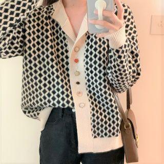 Jacquard Cardigan Black & Beige - One Size
