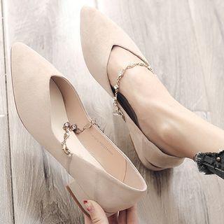 Block Heel Pointed Mary Jane Pumps