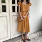 Set: Square-neck Short-sleeve T-shirt + Midi A-line Skirt