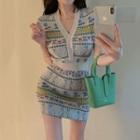 Short-sleeve Jacquard Knit Top / Mini Sheath Dress