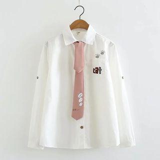 Lettering Embroidered Shirt White - One Size