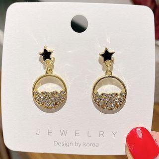 Rhinestone Disc Drop Sterling Silver Ear Stud 1 Pair - A216 - Gold - One Size
