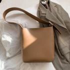 Plain Wide Strap Faux Leather Tote Bag