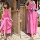 Spaghetti-strap Long Dress Pink - One Size