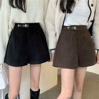 Woolen High-waist A-line Wide-leg Shorts