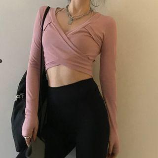Cropped Cross Long-sleeve Top