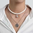 Disc Pendant Layered Chain Necklace Silver & White - One Size