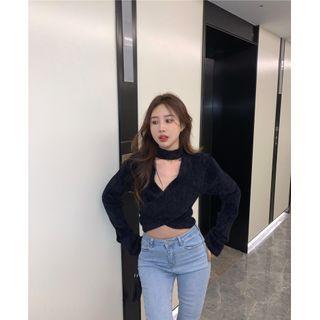 Mock-neck Plain Woolen Knit Top