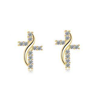 Simple And Fashion Plated Gold Cross Earrings With Cubic Zircon Golden - One Size