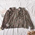 Long-sleeve Floral Print Chiffon Ruffled Shirt