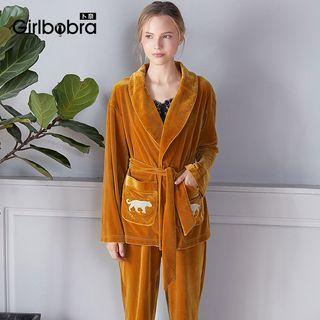 Loungewear Set: Animal Appliqued Robe + Pants