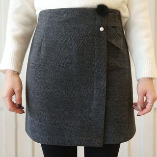 Inset Shorts Mini Wrap Skirt With Brooch