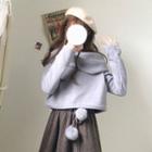 Plain Off-shoulder Loose-fit Sweater / Plain Skirt