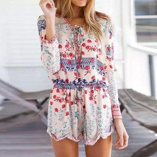 Drawstring Patterned Playsuit