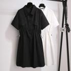 Short Sleeve Drawstring Waist Plain Shirt Dress