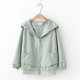 Gather-cuff Hooded Zip Jacket