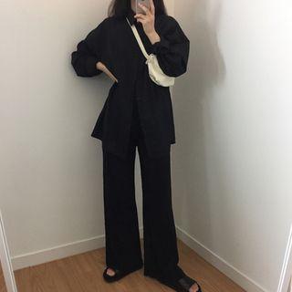 Plain Shirt / High-waist Wide-leg Pants
