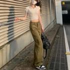 Short-sleeve Crop Polo Shirt / Low Rise Wide Leg Cargo Pants