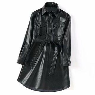 Faux Leather Shirt Dress