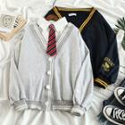 Shirt With Tie / V-neck Cardigan