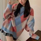 Color Blocks Sweater White & Pink & Blue - One Size