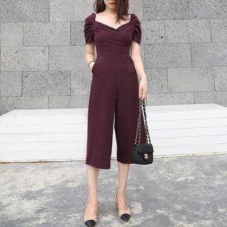 Short-sleeve Capri Wide Leg Jumpsuit