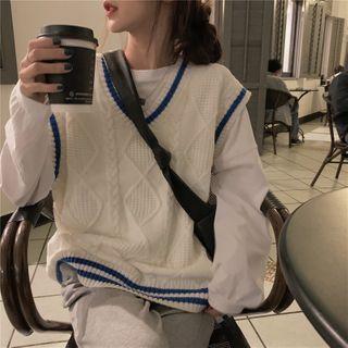 Striped Cable Knit Vest