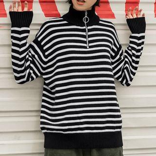 Half-zip Striped Long-sleeve Sweater
