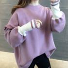 Balloon-sleeve Two-tone Sweater