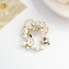 Beaded Rhinestone Floral Hoop Brooch 1 Pc - White - One Size
