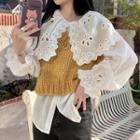 Puff-sleeve Eyelet Lace Blouse / Sweater Vest