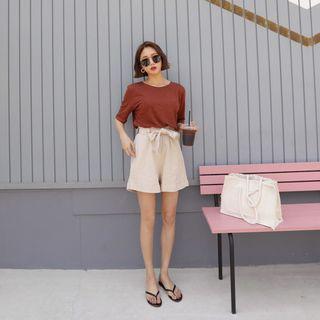 Flat-front Linen Shorts With Sash