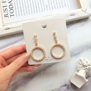 Faux Pearl Circle Drop Earring 1 Pair - 925 Silver - One Size