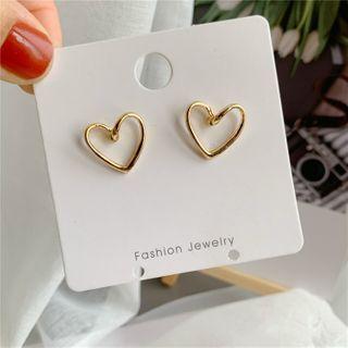 Heart Alloy Earring 1 Pair - 219 - Silver Needle Earrings - Gold - One Size
