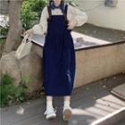 Plain Corduroy Overall Dress Blue - One Size