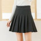 Pleated Wool Blend Mini Skirt
