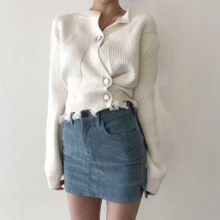 Asymmetrical Ribbed Knit Cropped Cardigan