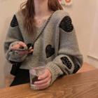 Heart-embroidered Loose-fit Knit Sweater
