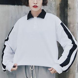 Colour Block Long-sleeve Collared Sweatshirt
