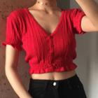 Short-sleeve Buttoned Cropped Knit Top
