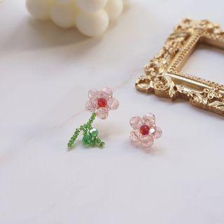 Flower Faux Crystal Asymmetrical Earring