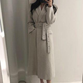 Open-front Tie-waist Midi Coat