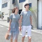 Couple Matching Short-sleeve T-shirt / Mesh Paneled Tiered Dress / Shorts