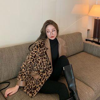 Faux Leather Leopard Print Zip Jacket As Shown In Figure - One Size