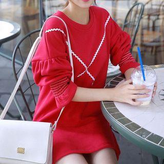 Long-sleeve Contrast Trim Mini A-line Dress
